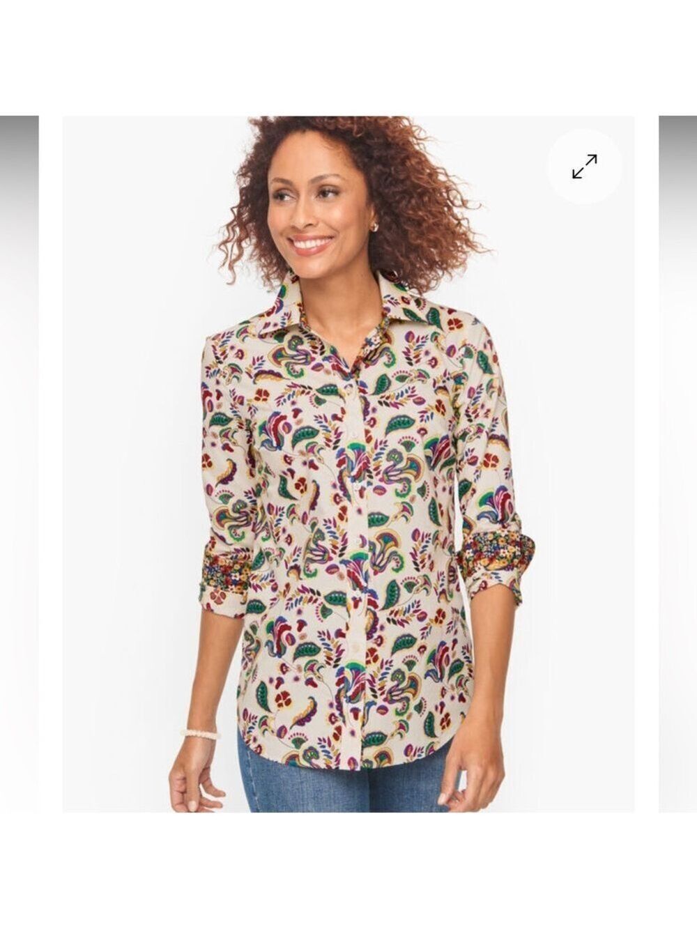 Talbots Colorful Paisley Button Down Shirt Medium Petite